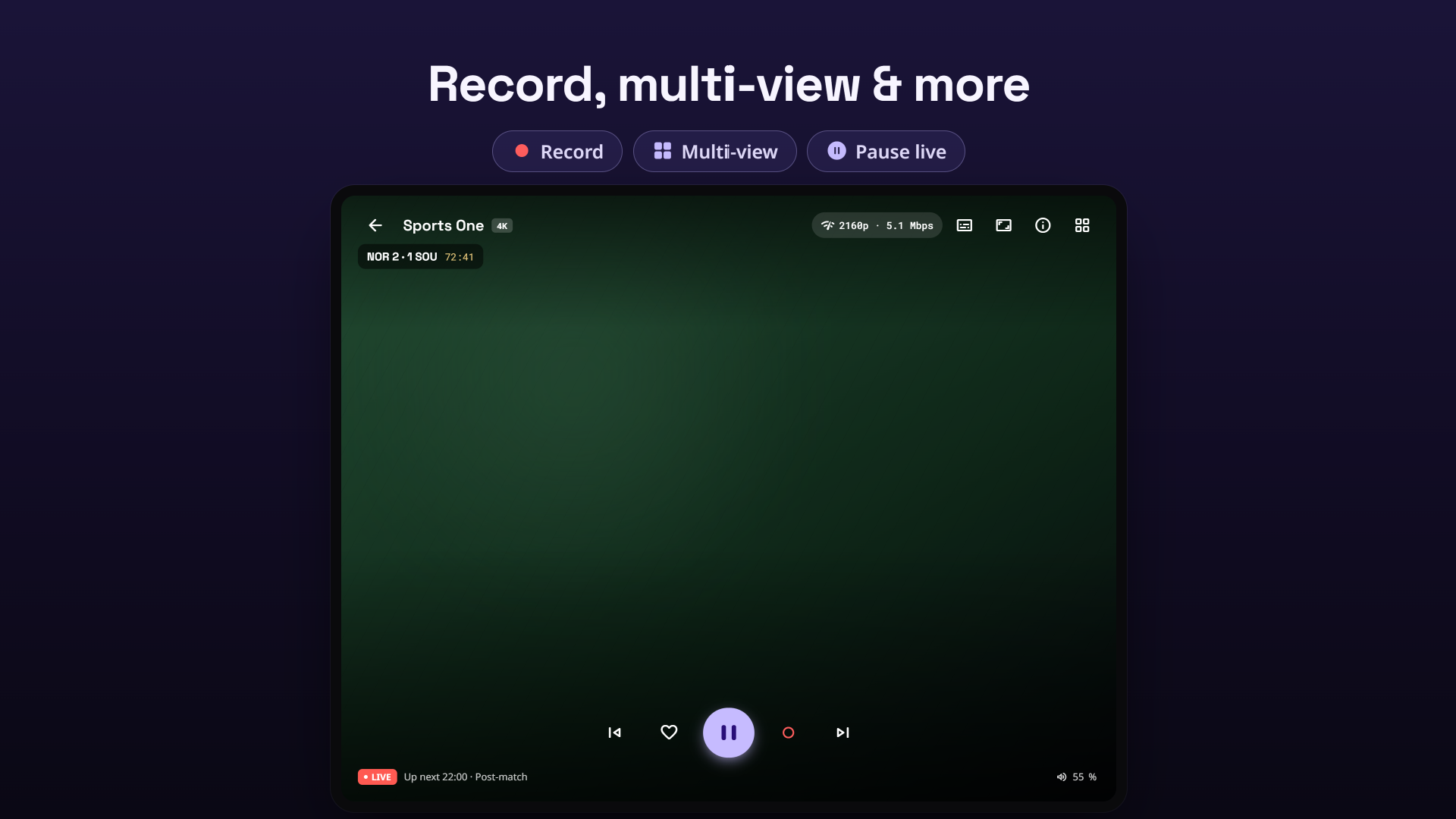 Player on Android tablet — record and multi-view