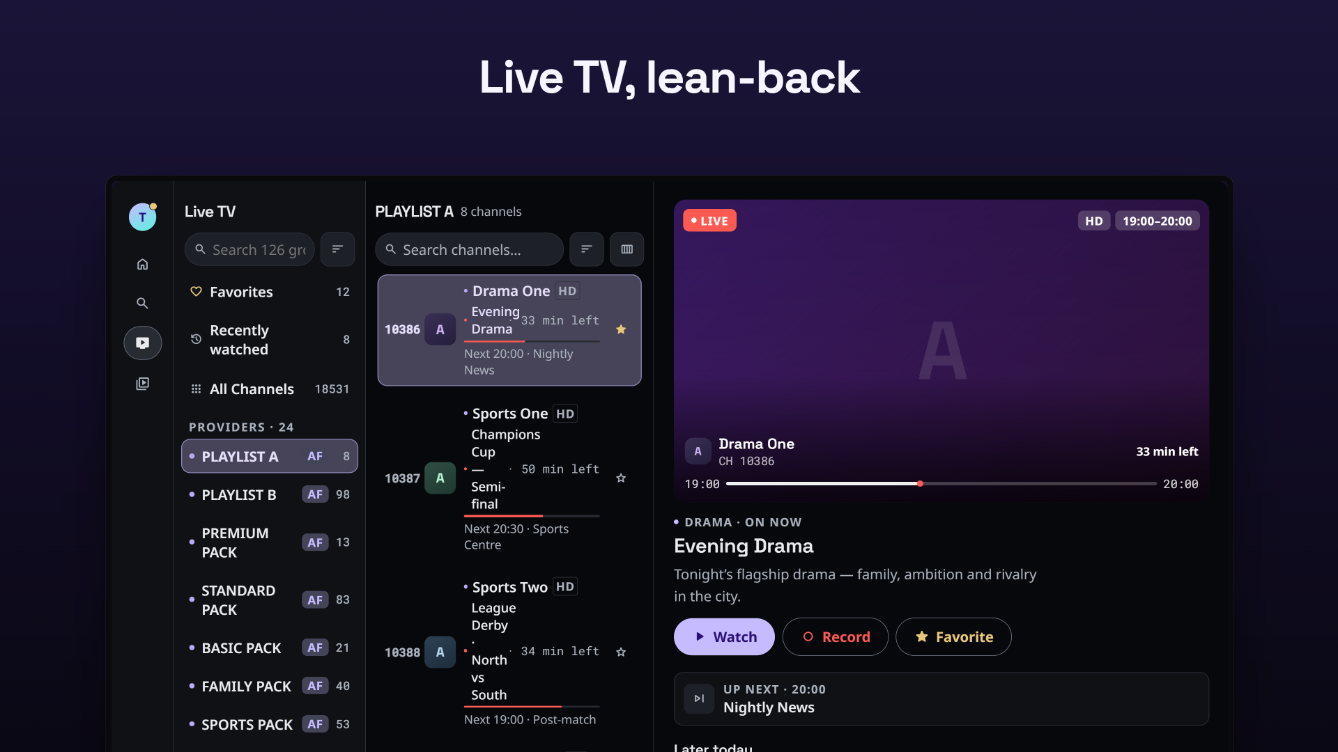Live TV channels with now and next on Android TV